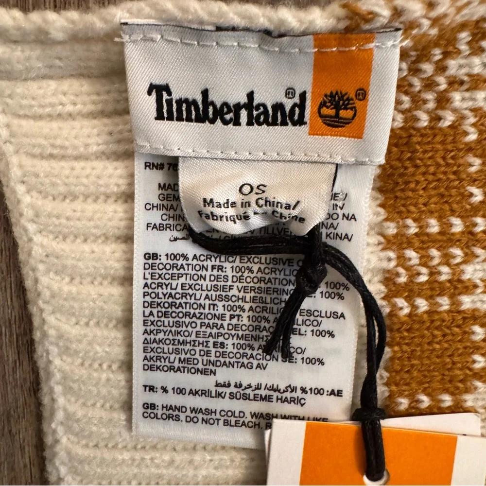 NWT Timberland Plaid Knit Scarf OS Brown Cream $60 MSRP